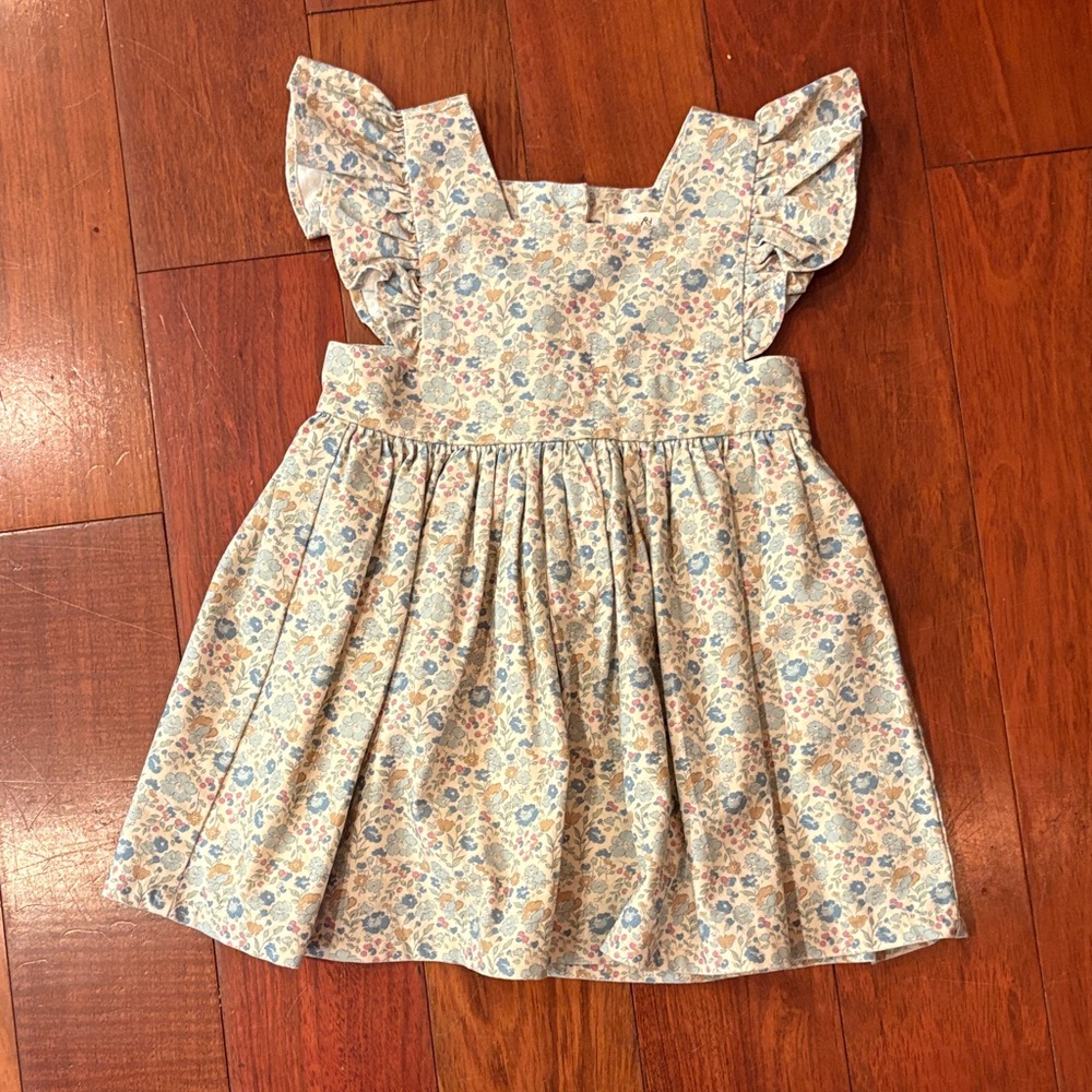 Wren James Flutter-Sleeve Floral Sundress in Cream and Blue